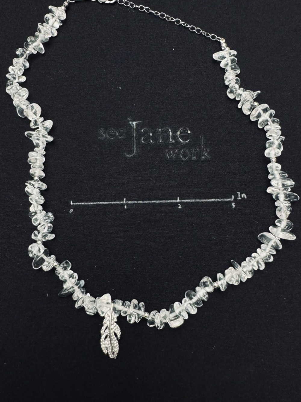 Clear Crystal Chip Necklace with Silver Leaf Pendant